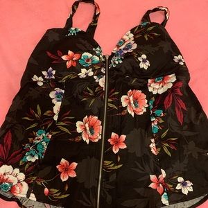 Floral Zip-Up Bustier Tank